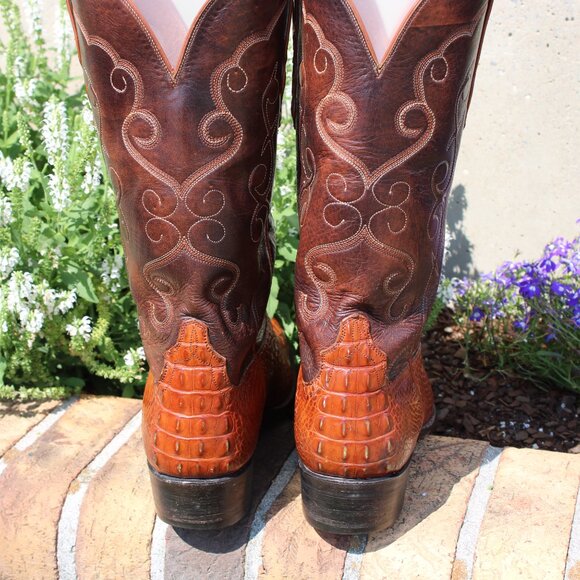 🧩 Ammons Alligator Cowboy Boots | Cognac Headcut | Men’s 12 D | Exotic Round To - Picture 8 of 9